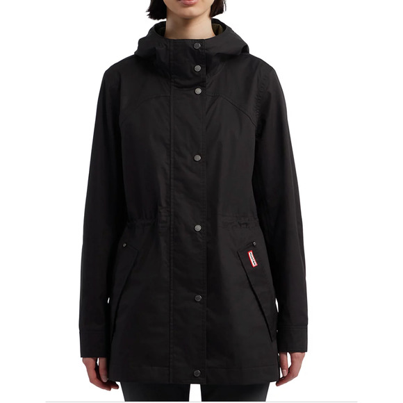 HUNTER Women's XS Cotton Smock Hooded Rain Jacket Water Resistant BLACK - Picture 2 of 11
